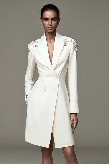 A Line Beaded Ivory Midi Work Dress